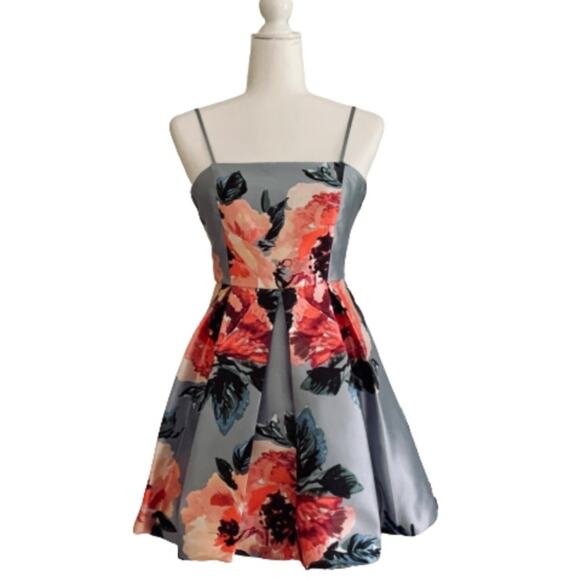 Crystal Doll Dress Gray Blue Pink Floral Spaghetti Strap Party Junior Size 3 NEW - Picture 2 of 14